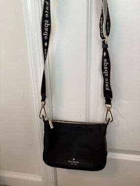 kate spade Black Leather Crossbody with Logo Strap